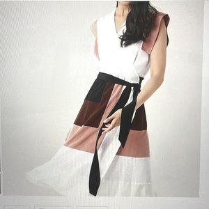 DVF Diane Von Furstenberg Ingrid Burlwood Wrap Colorblock Dress Sz 2